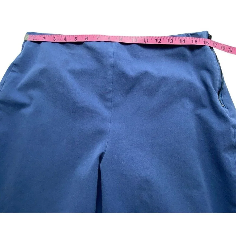 EVERLANE Women High Waist Stretch Pants Sz 16 Blue‎ Side Zip Cotton Elastic 43-6